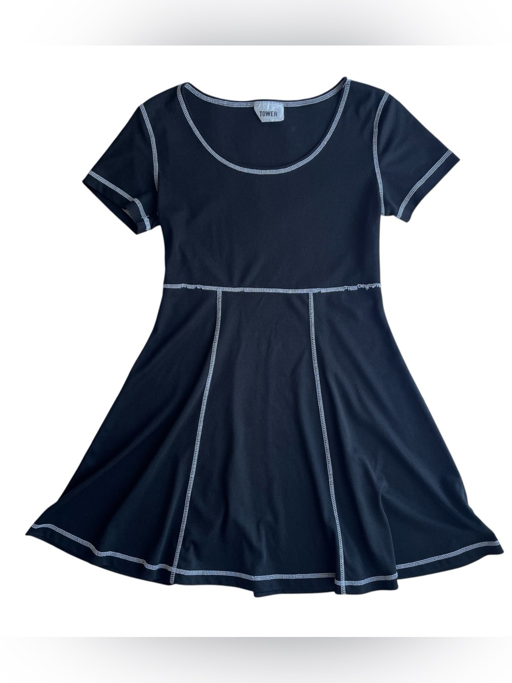 Vintage 90s Black Mini Skater Dress Exposed Seams Small Grunge Goth Indie Sleaze